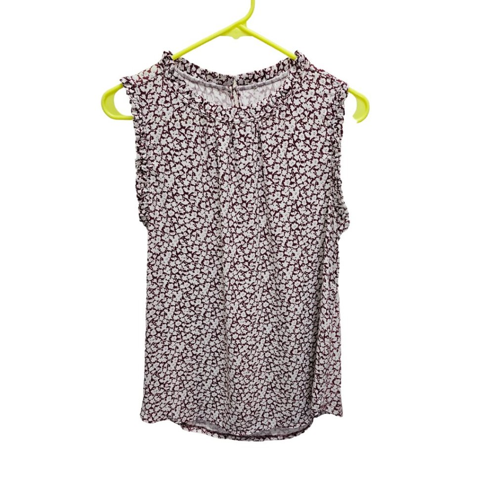 Ann Taylor White and Burgundy Tank Top